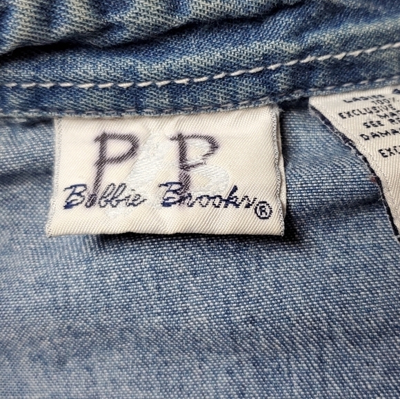 VINTAGE 1990s Bobbie Brooks Boho Fall Leaf Embroidered Button Up Chambray Shirt - Picture 11 of 14